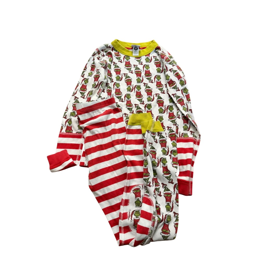 Hanna Andersson Grinch Organic Cotton Pajamas Set Kids US 12 Red White Striped